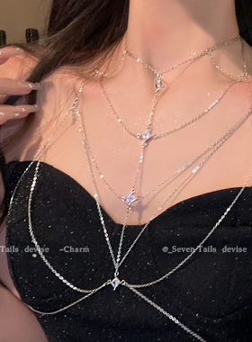 纯欲风~潮酷辣妹镶钻身体链高级感胸链性感全身比基尼小众后背链