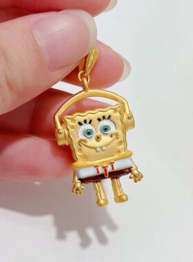 可爱搞怪金色海绵宝宝吊坠项链女小众设计高级感锁骨链轻奢配饰品
