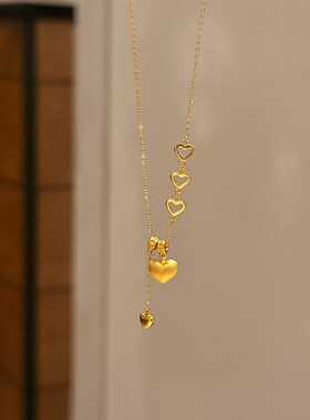 复古金色拉丝爱心流苏项链女轻奢气质高级感毛衣链配饰品小众颈链
