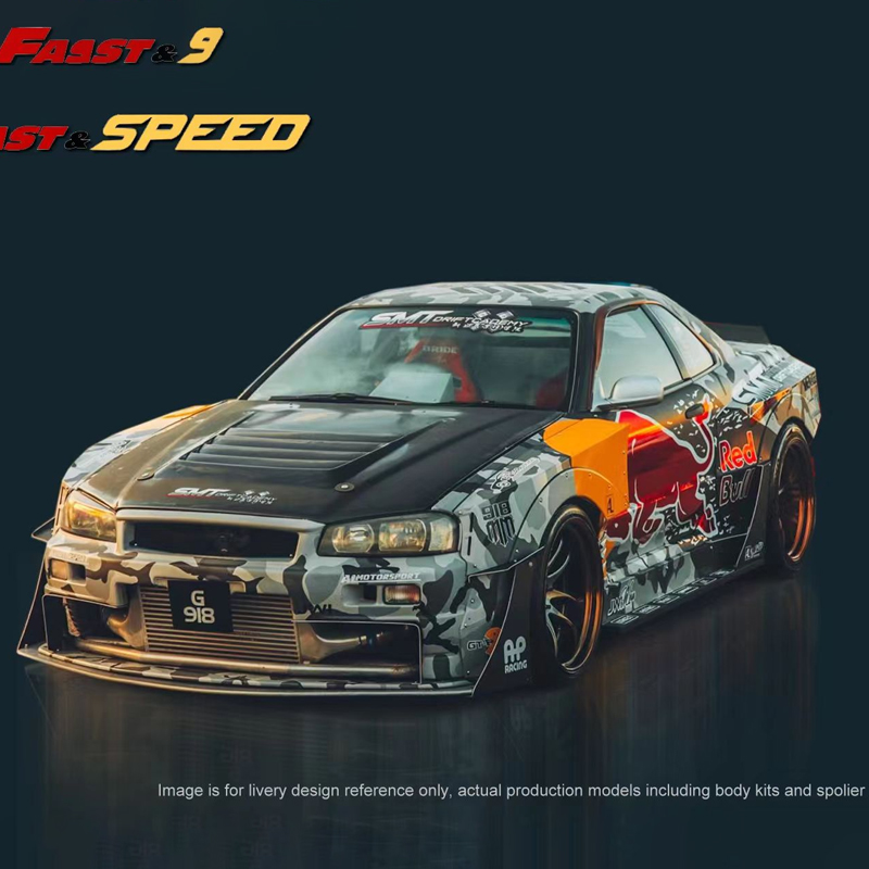 FS 1:64尼桑天际线Skyline GT-R34 Z-Tune红牛涂装合金汽车模型-图3