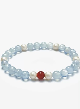 原创国风天然水晶海蓝宝珍珠手链