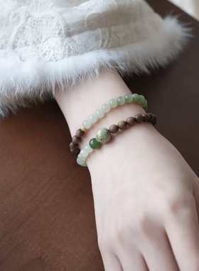 梨春雪老山檀木和田玉多圈手链