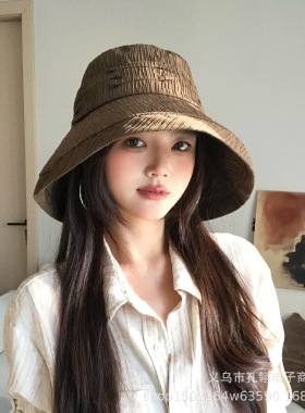 2026新款日系山本风褶皱渔夫帽女夏加大加宽显脸小盆帽百搭防晒帽