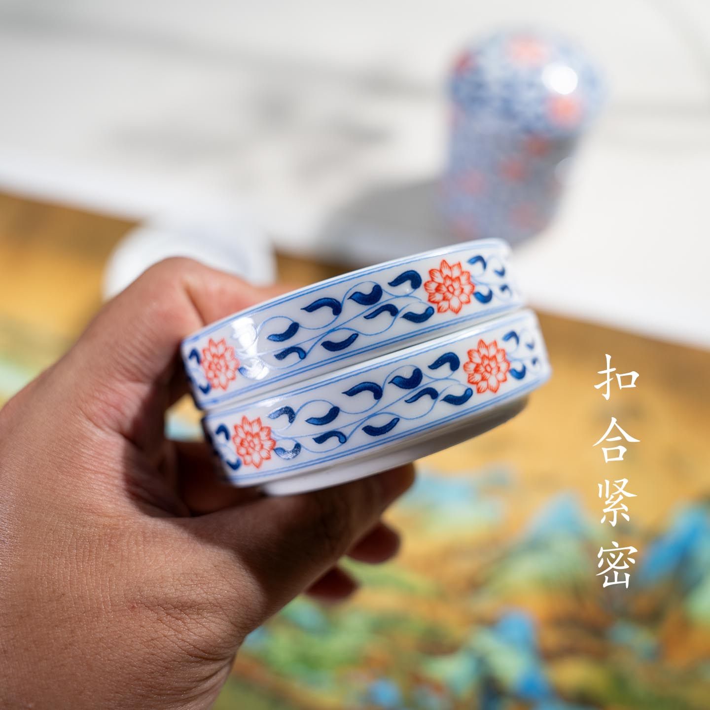 青花深五层陶瓷调色盘国画水彩水粉调色盒易清洗带盖景德镇颜料碟,淘宝优惠券,粉丝福利购,淘宝优惠卷