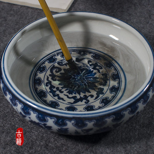 景德镇陶瓷笔洗国画书法文房洗笔缸水洗水盂青花仿古大中小号水浅 - 图1