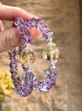 天然紫水晶切面海蓝宝手链女款招财转运手串送闺蜜女友生日礼物