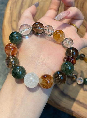 秋意浓·天然绿发晶茶晶红胶花手串莫奈的花园女礼物送闺蜜生日