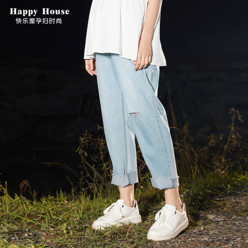 快乐屋孕妇微弹休闲破洞2023牛仔裤 快乐屋孕妇打底裤