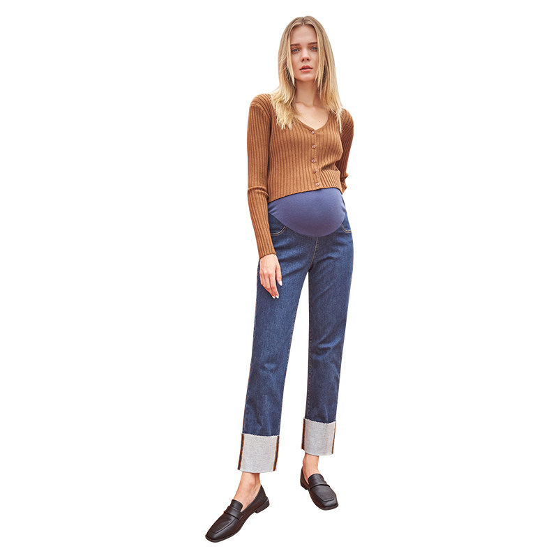 快乐屋孕妇2020新款冬装拉绒牛仔裤 快乐屋孕妇直筒裤