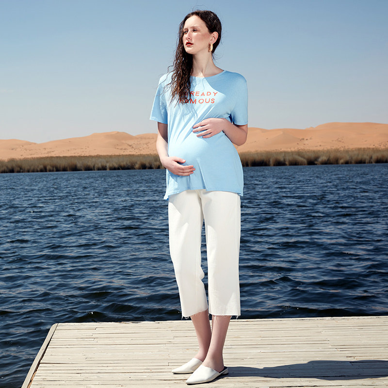 快乐屋夏季七分裤2020夏孕妇裤子 快乐屋孕妇直筒裤