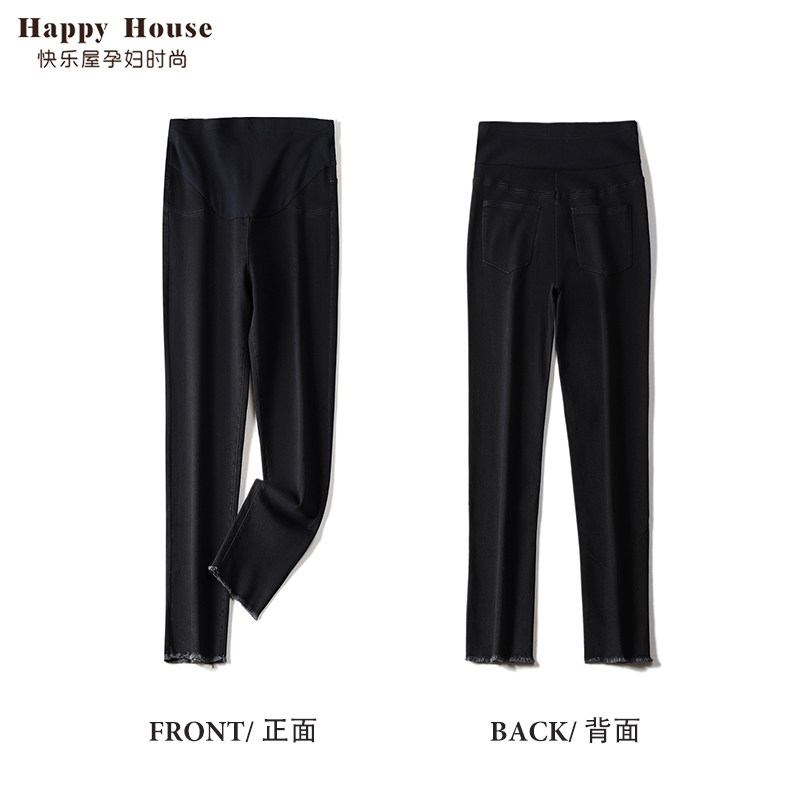快乐屋孕妇牛仔裤加绒2025新款孕妇冬装孕妇直筒裤时尚显瘦小黑裤 - 图0