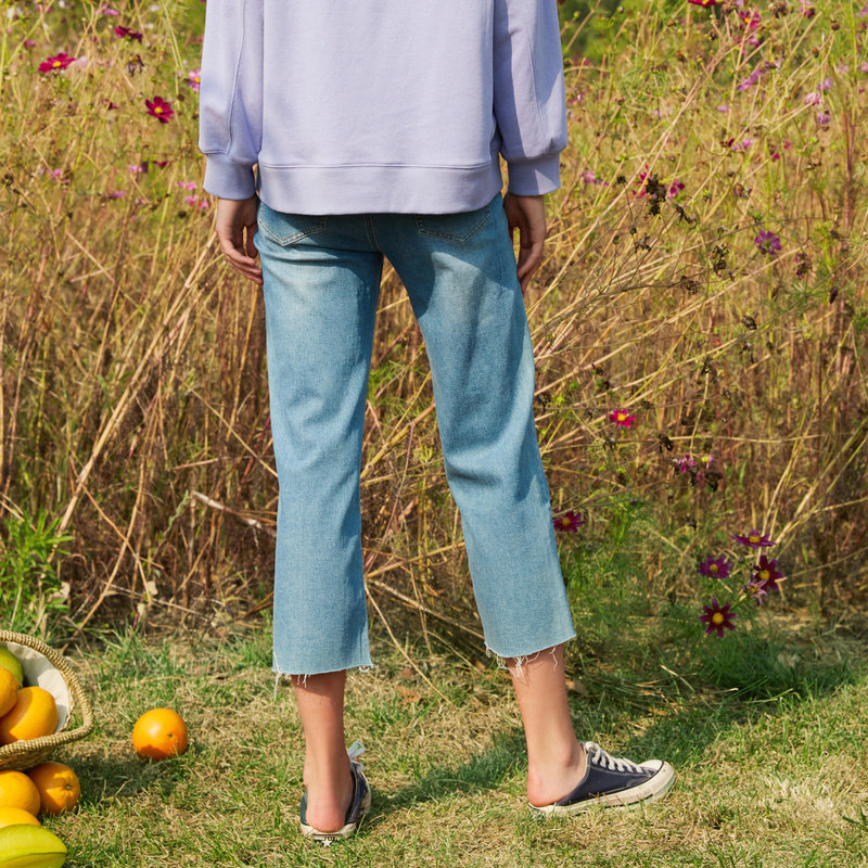 快乐屋孕妇微弹毛边八分宽松牛仔裤 快乐屋孕妇直筒裤