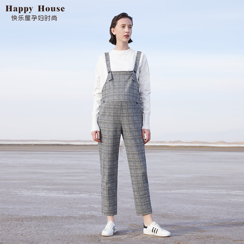 快乐屋孕妇春装2026新款时尚春季孕妇背带裤复古格子裤子潮妈长裤,淘宝优惠券,粉丝福利购,淘宝优惠卷