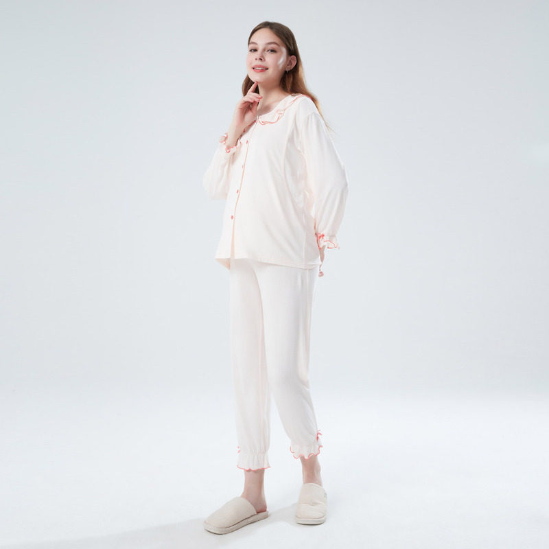 快乐屋月子服三月份产后裸感蜂巢针织荷叶边前开襟哺乳家居服套装,淘宝优惠券,粉丝福利购,淘宝优惠卷