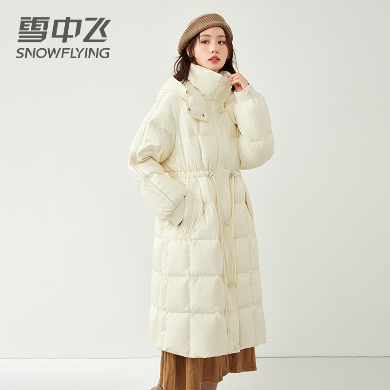 雪中飛中長款羽絨服女2023年新款百搭抽繩收腰氣質冬季過膝外套潮_SNOWFLYING雪中飛波飛專賣店_女裝/女士精品