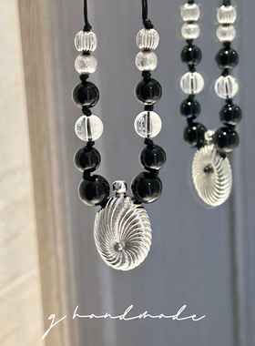 G HANDMADE 香水瓶铜镀金毛衣链黑玛瑙白水晶耳环项链串珠叠戴