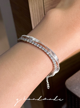 G HANDMADE 扭扭手链通体925纯银意大利重工拉丝手链可调节