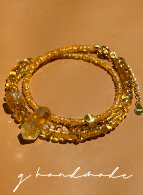 G HANDMADE 天然芬达宝石黄水晶手链925纯银镀金招财转运