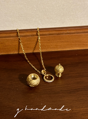 G HANDMADE 新中式祥云精雕拉丝葫芦925纯银镀金吊坠锁骨链项链