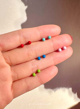 多巴胺珐琅火柴棒纯银耳钉