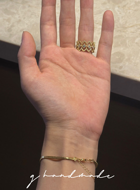 G HANDMADE 意大利蕾丝戒指925纯银镀金宫廷风网状镂空点钻指环