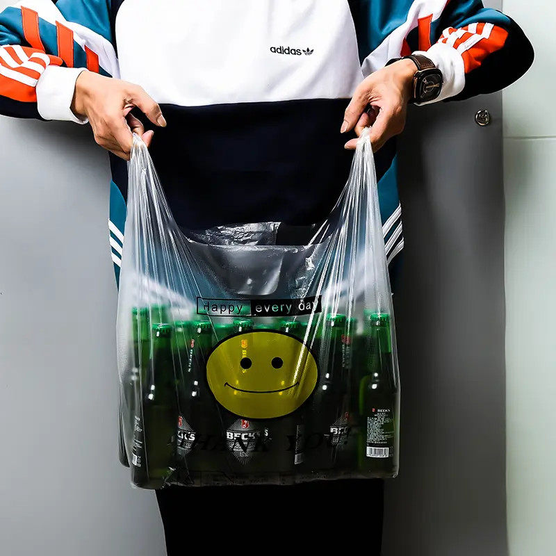 全新料笑脸塑料袋食品级外卖打包方便袋吃一次性手提背心袋大中小,淘宝优惠券,粉丝福利购,淘宝优惠卷