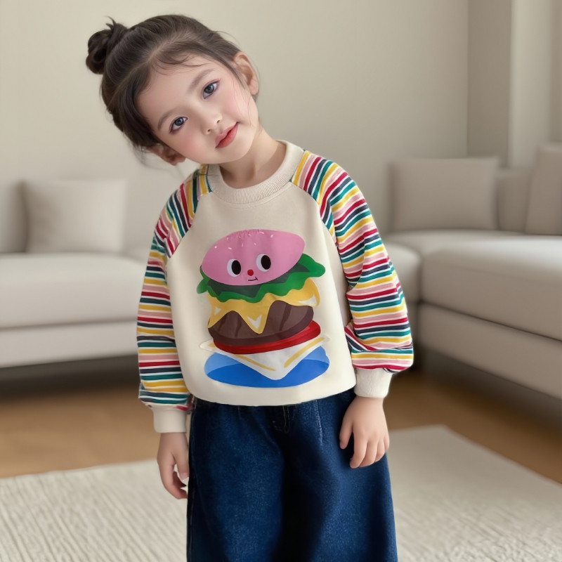 新款女童条纹长袖秋衣春秋女孩肩袖打底儿童T恤洋气上衣宝宝衣服,淘宝优惠券,粉丝福利购,淘宝优惠卷