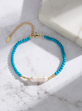 睡美人绿松石碎银子巴洛克淡水珍珠手链S925女款轻奢小众精致高级