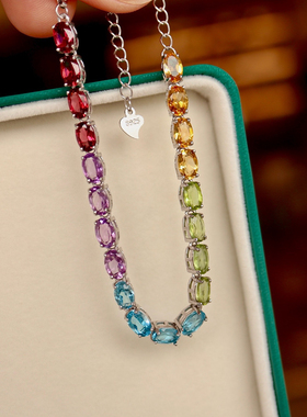 天然水晶彩宝糖果色手链女S925托帕紫晶黄水晶橄榄石轻奢高级手饰