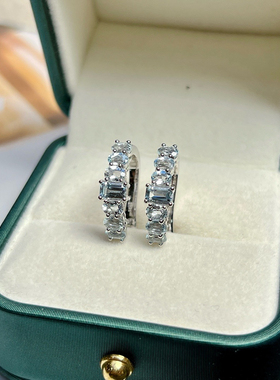 天然海蓝宝石高级珠宝工艺镶嵌925银耳扣高级感耳环女天蓝色小众