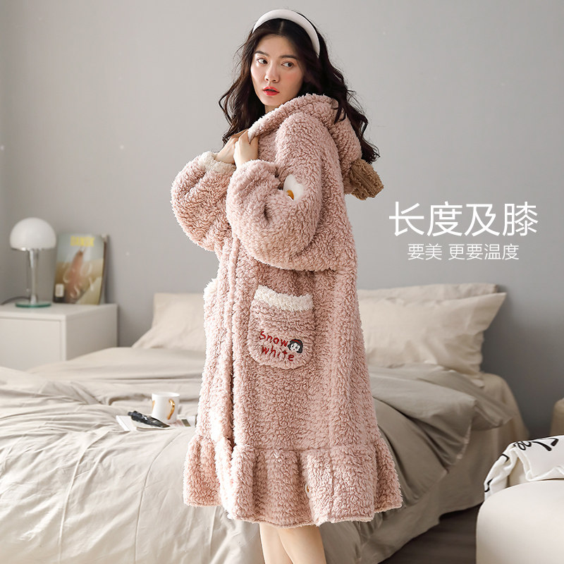冬季加绒可爱公主风睡袍珊瑚绒睡衣 造福鸟睡袍/浴袍