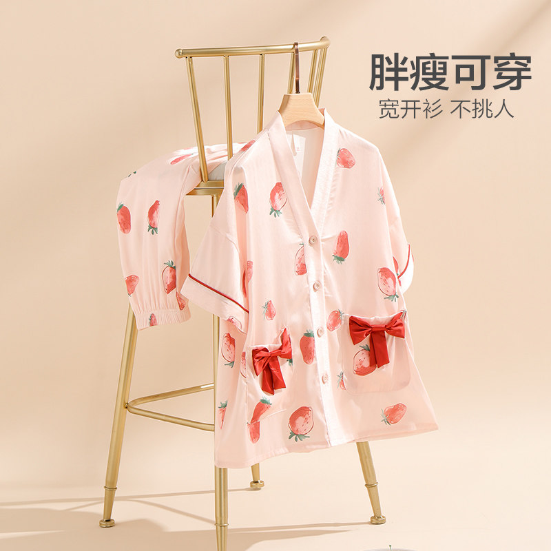 2022年新款夏季冰丝短袖甜美睡裙 造福鸟睡衣/家居服套装