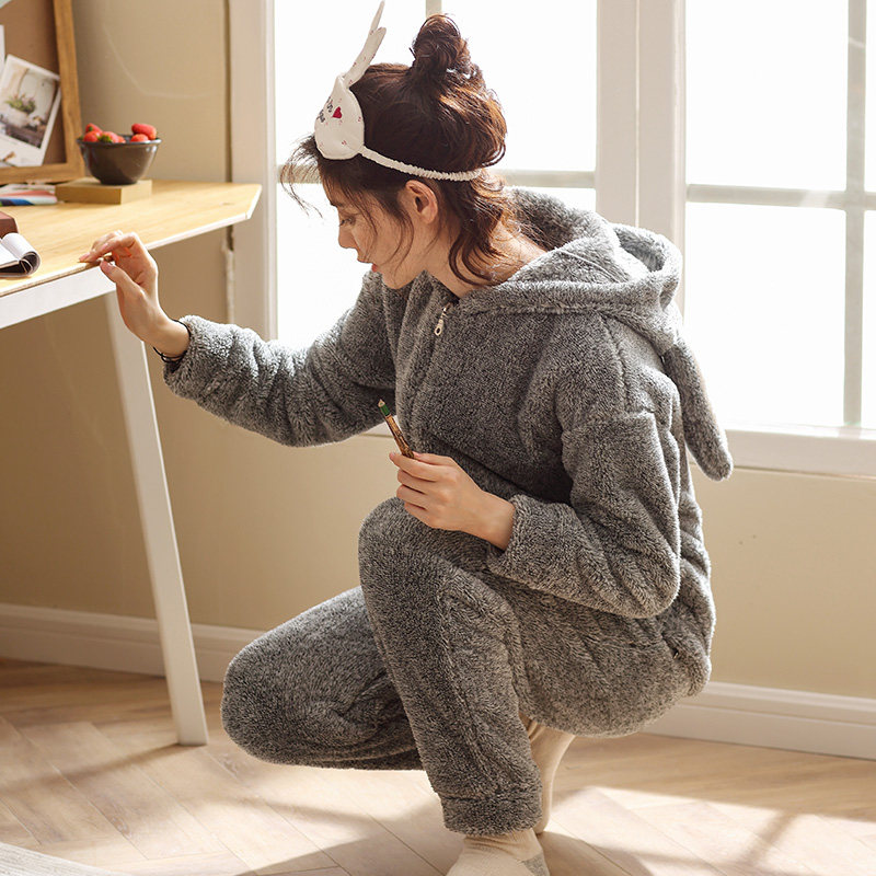 冬连体兔子甜美可爱韩版珊瑚绒睡衣 造福鸟睡衣/家居服套装