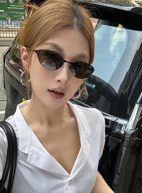 欧美金属粉色高级网感猫眼墨镜女潮Y2K千禧辣妹风街拍太阳眼镜潮