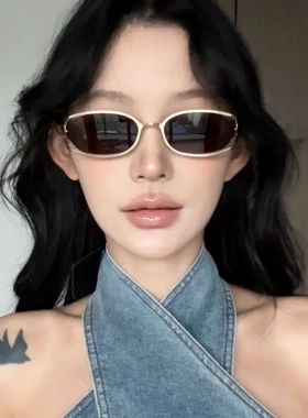 小香风墨镜新款金属框金色镂空镜腿太阳镜椭圆形中古风时髦女复古