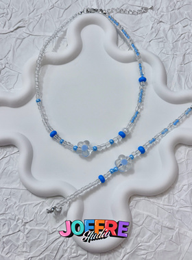 JOFFRE原创甜酷蓝色项链手链手机链babyblue花朵ccd相机挂链