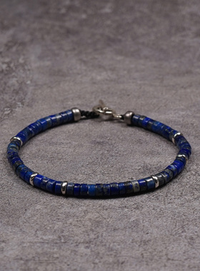 POHIER天然青金石银珠手链