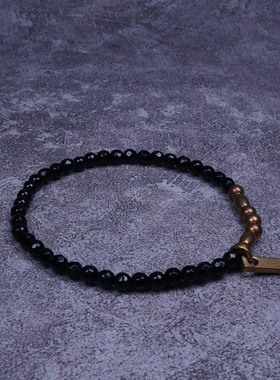 pohier原创小众设计珠黄铜黑玛瑙