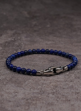 POHIER天然青金石银扣手链