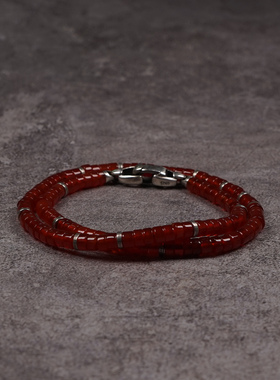 Pohier天然红玛瑙纯银手链