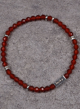 POHIER天然红玛瑙925银幸运手链
