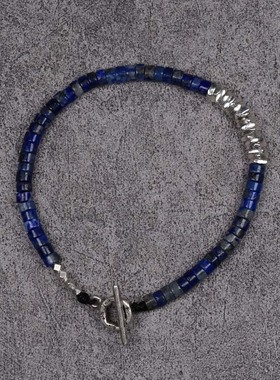 pohier宝喜儿男女青金石纯银手链