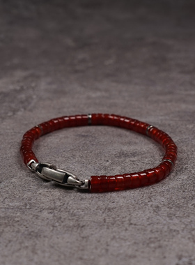 pohier天然红玛瑙纯银手链