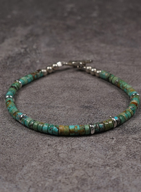 POHIER天然原矿绿松石纯银手链