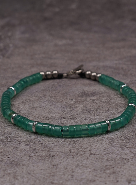 pohier绿玛瑙纯银手链