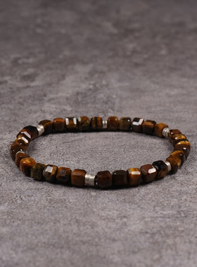 POHIER天然虎眼石银珠手链