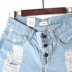 Mùa hè nóng bỏng quần short denim nữ màu xanh nhạt eo cao hàng khóa cá tính mài lỗ burrs quần nóng đập vỡ - Quần jean quần jean nữ lưng cao Quần jean