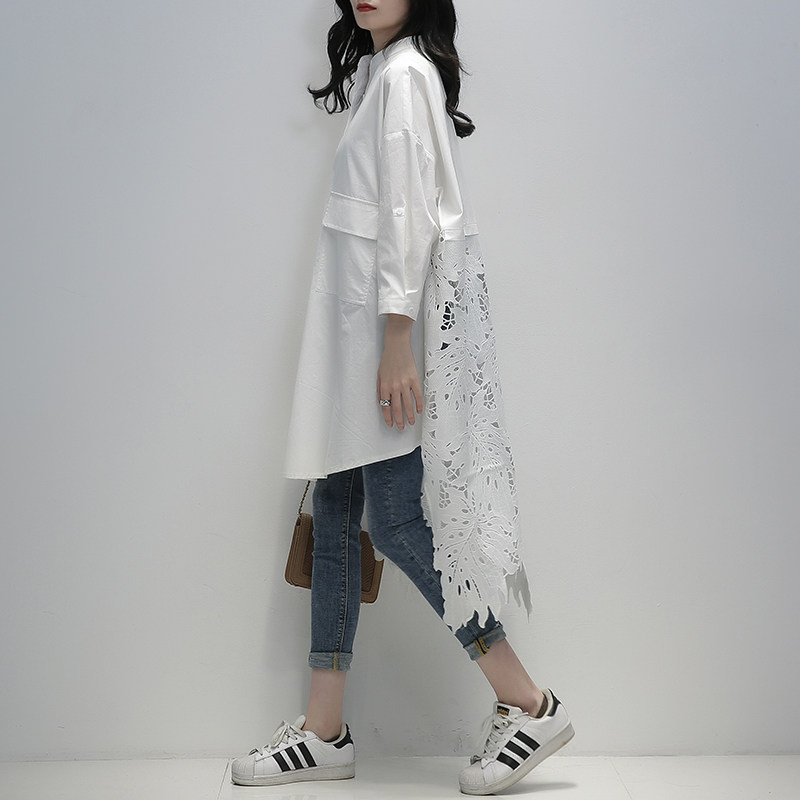 2022春季新款韩版白色九分袖衬衫 久拉拉衬衫