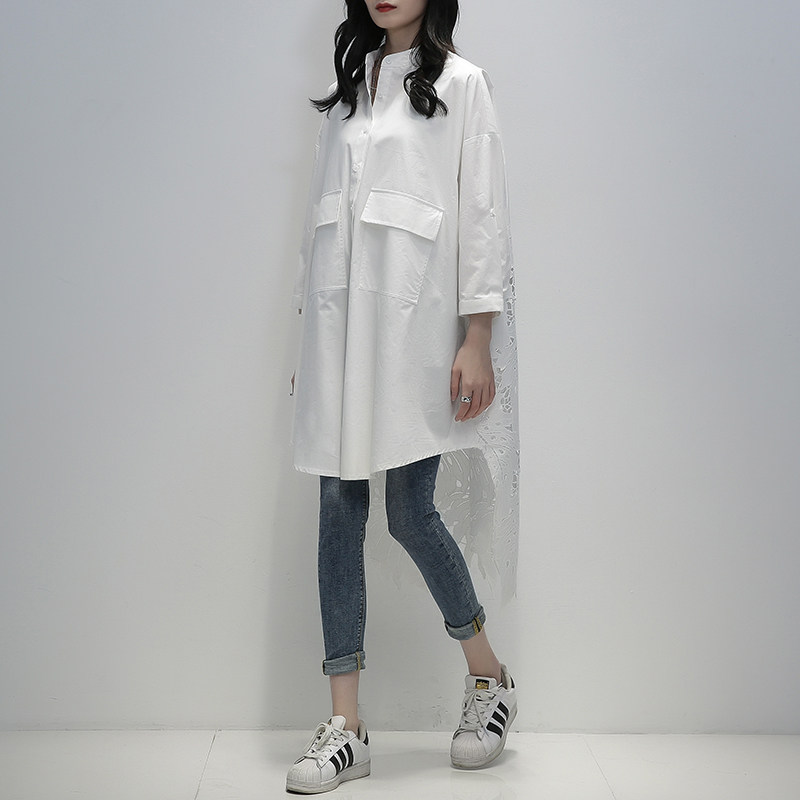 2022春季新款韩版白色九分袖衬衫 久拉拉衬衫