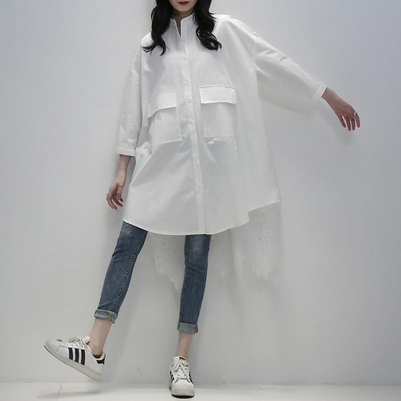 2022春季新款韩版白色九分袖衬衫 久拉拉衬衫